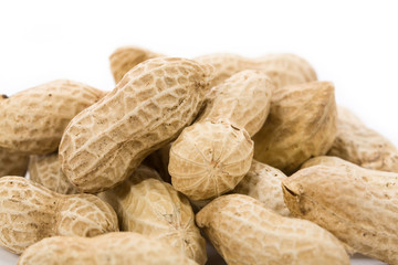 Peanuts with white background, close up