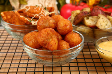Italian fried stuffed mushrooms in kitchen or restaurant.