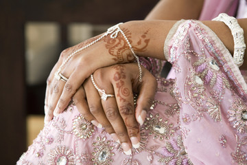 Bride's Hand With Henna Tattoo And Jewellery, Indian Wedding
