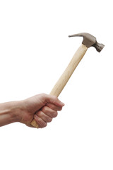 Hand Holding Hammer On White Background, Work Tool
