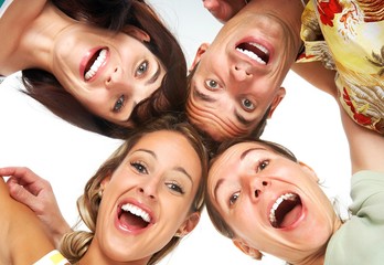 Young happy  people. Isolated over white background  .