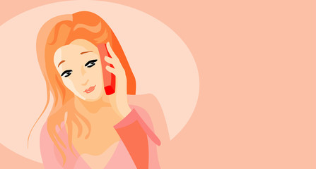 vector image of woman talking by phone