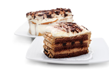 Two Chocolate Cheesecake. Selective Focus