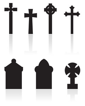 a set of gravestones silhouettes isolated on white