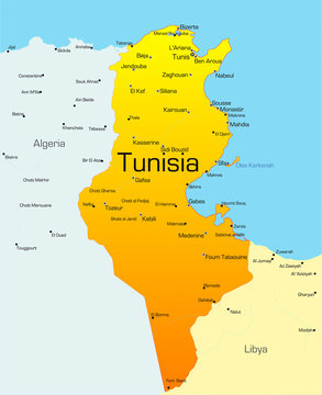 Abstract vector color map of Tunisia country