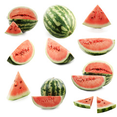 mixed watermelon collection isolated on white background.
