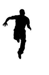 Fototapeta na wymiar young man leaping in the air hi-con