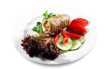 Pork (or Beef) Grilled Roll with Greens and Vegetables