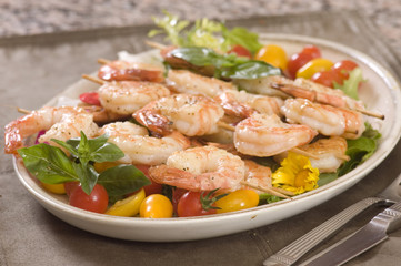 Shrimp lunch on a skewer,