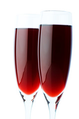 Two wine glasses on the white background