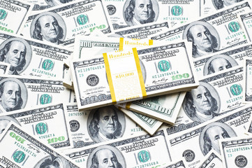 Background with many american hundred dollar bills