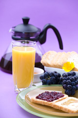 Sweet breakfast - toasts with jam and honey