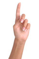 Hand simulating pressing, isolated on a white background.