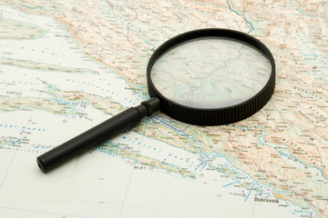 navigation concept - map with navigation tools