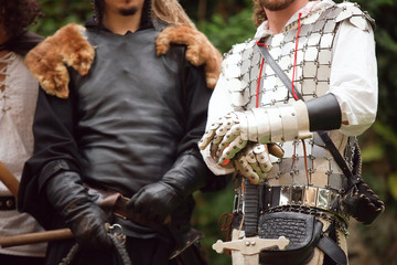 two traditional warrior medieval suit, focus on the right man