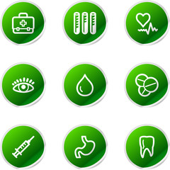 Medicine icons, green stickers series