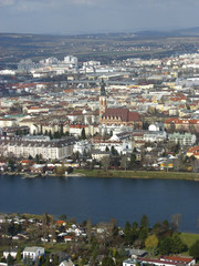 Overview of Vienna with the Donau River in foreground