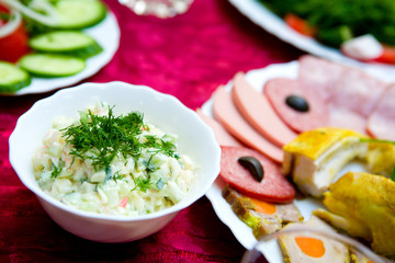 Cafe table with plenty of food on it