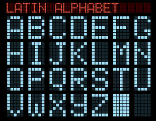 Latin alphabet. Blue matrix indicator. Vector illustration.