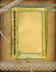 Grunge papers design in scrap-booking style with laces and cords