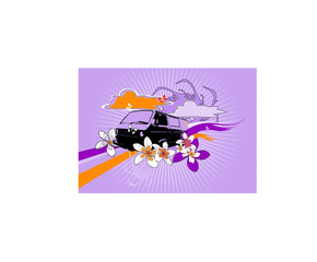 Fototapeta na wymiar Retro car on purple background.
