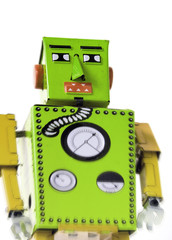 retro robot toy on white