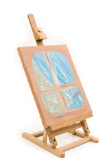 easel and picture on white background