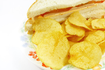 Sandwich and Chips Meal Combo on a White Background