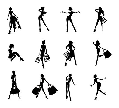 vector image of women silhouettes after shopping