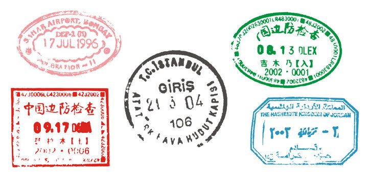 Passport stamps: China, India, Turkey, Jordan
