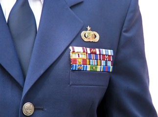 awards and decorations ribbons on military dress uniform
