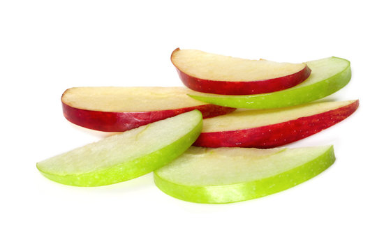 Apple slices, on white background.