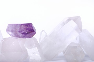 Amethyst energized on quartz crystals -  semiprecious gems