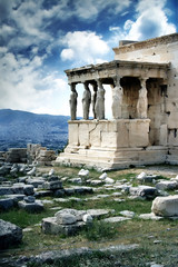 caryatids on the famous acropolis of athens