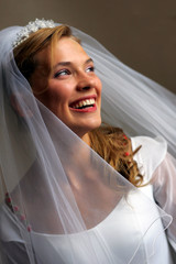 Portrait of beautiful bride in traditional white wedding dress © Speedfighter