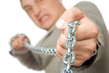 businessman pulling the chain