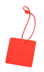 close-up of a blank price tag against white,