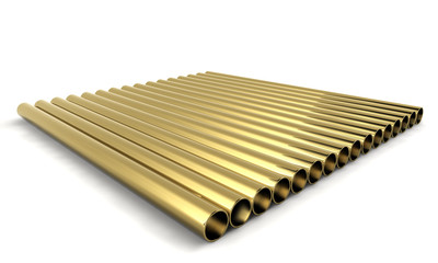 golden tubes isolated on white background
