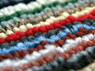 Carpet mat rug with multi coloured stripes