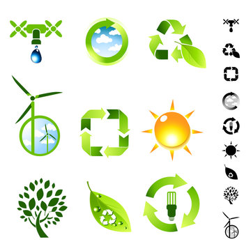 Green living vector icon set.
