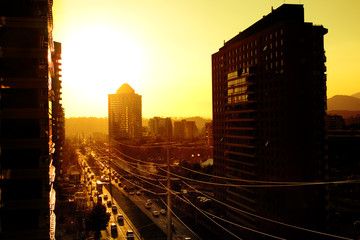 Sun sets over a busy Santiago cityscape