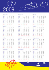 vertical oriented calendar grid of 2009 year.