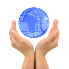 Earth in hands isolated on white background