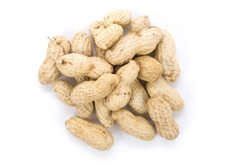Peanuts with white background, close up