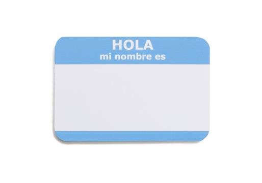 Spanich hello name tag isolated on white background