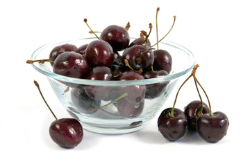 Plateful of cherry on a white background