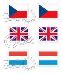 Czech Republic, United Kingdom and Luxembourg  flags on a stamp