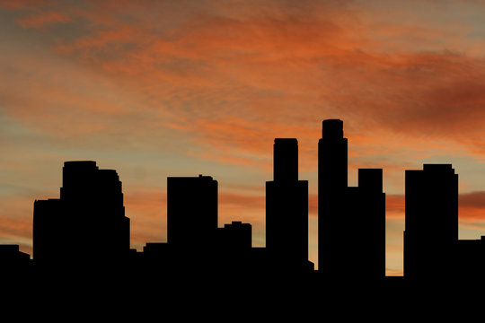 Los Angeles skyline at sunset with beautiful sky illustration