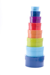 colored round boxes on white background