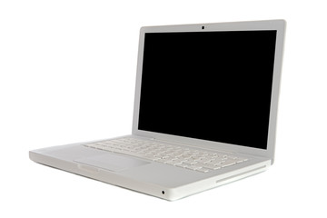 Laptop computer sideways a over white background